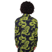 Kinnara Dragon Print Denim Shirt (Lime Green Dragon)-LEO
