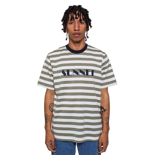 Striped Logo Print T-Shirt Olive-Sunnei