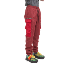 Red Color Blocked Nylon Bungee Cargo Pant-INEFFABLE