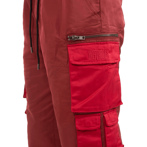 Red Color Blocked Nylon Bungee Cargo Pant-INEFFABLE